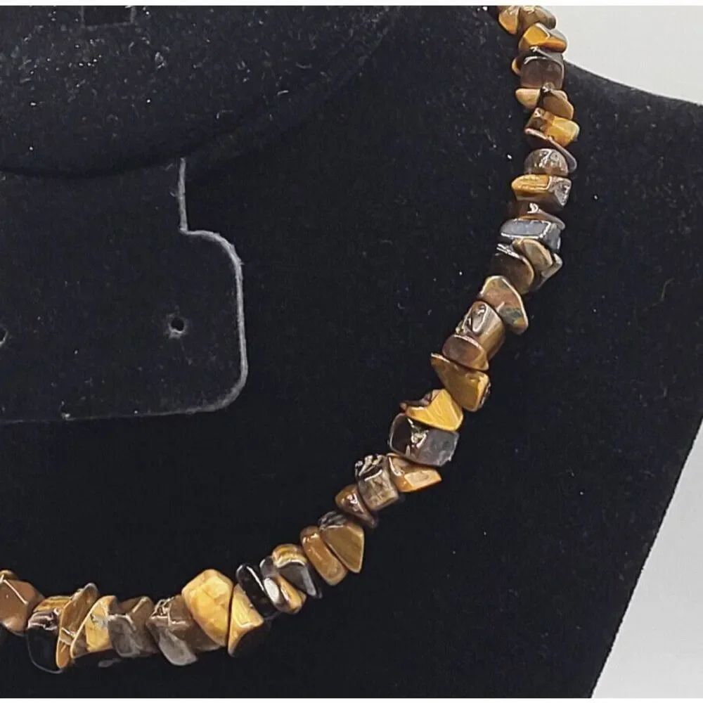 Vintage Tiger's Eye Choker Chip Necklace 16 in